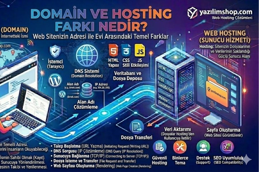 Domain ve Hosting Farkı nedir? 1 domainve hosting arasindaki fark nedir